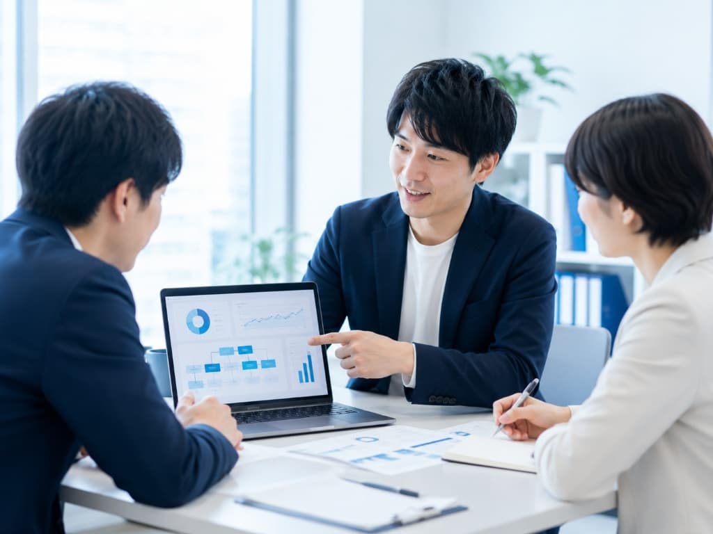 AI活用伴走支援の打ち合わせを行うビジネスパーソン